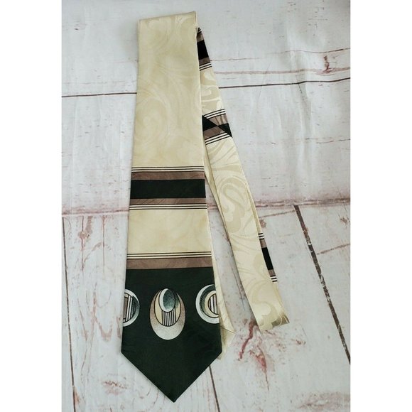 Christian Armand Men's Cream Green Abstract Design Rare Hand Made Necktie - Picture 3 of 12